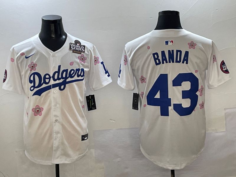 Men Los Angeles Dodgers #43 Banda White Sakura Edition 2025 Nike MLB Jersey style 6